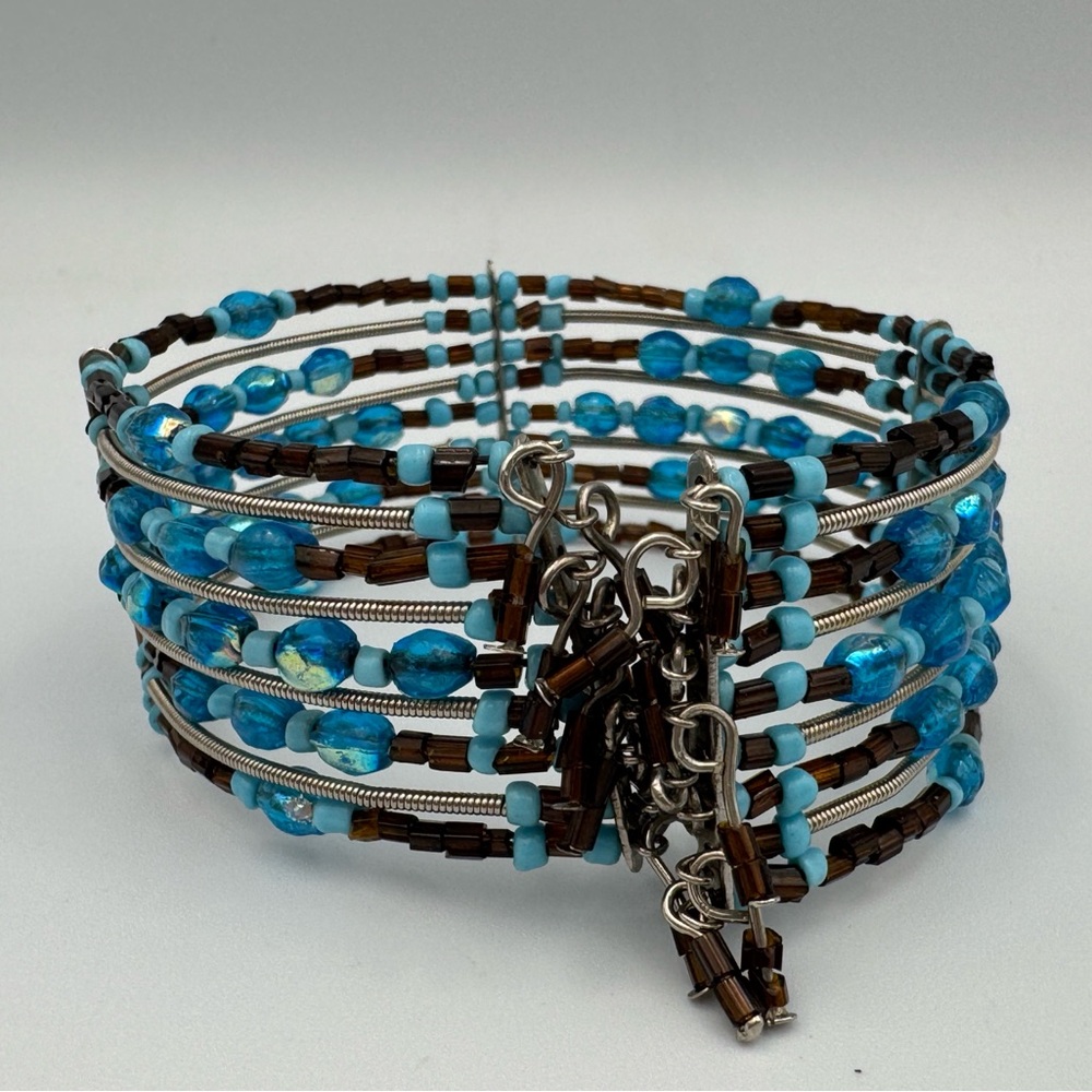 Vintage Blue And Brown Beaded African Cuff Bracelet